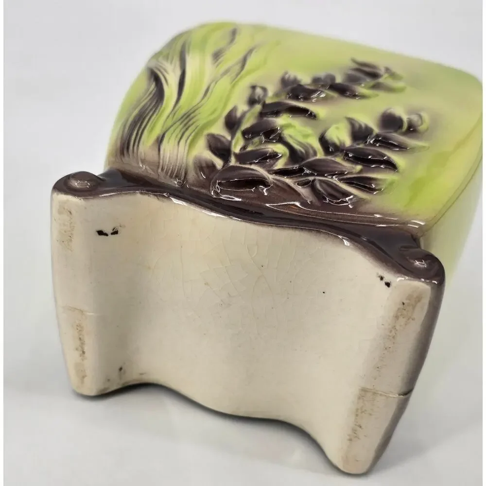 Vintage Royal Copley Seaweed‎ Footed Planter Vase Chartreuse Green Brown MCM